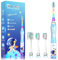 Elektrische Zahnbürste Kinder ab 3-6-8-12 Jahre mit buntem Regenbogen-LED-Licht Integrierter Timer 90% abgerundeten Borsten Schallzahnbürste für Kleinkind (Kind Astronauten Blau)