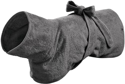 HUNTER Hundebademantel RIGA, saugstarkes Frottee, trocknet schnell, schützt vor Auskühlung, leicht anzulegen mit Gürtel, 60 °C waschbar, schützt Auto/Möbel vor Nässe, Farbe: grau, Größe: 60