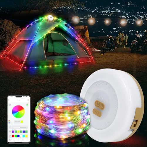 Camping Lichterkette Aufrollbar,6M RGB LED Lichterkette Wasserdichte Tragbare Verstaubare Lichterkette USB Wiederaufladbar Lichterkette mit APP-Steuerung,Alpenwolken Lichterkette für Außen Innen