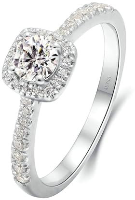 Stfery Ring Weißgold Damen 750 Ring für Frauen 0.5ct Rund Geschaffener Diamant Verlobungsring Damen