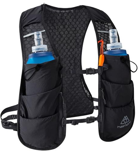 Haimont Running Hydration Vest with 2 TPU Soft Flasks, 5L Lightweight Trail Running Vest Pack for Women Men, Running, Climbing, M, Black