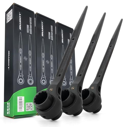 HASKYY 3x Gerüstbauratsche 19x22 mm Doppelsteckschlüssel Ratschenschlüssel Gerüstbauknarre Gerüstbauer-Ratsche Rechts/Links Umschaltbar