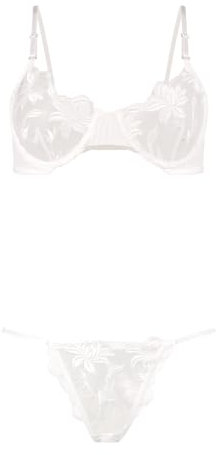 Satohom Sexy Women's Sheer Mesh Lingerie Sets 2 Pieces Sunflower Embroidery Half Cup Underwire Bra and String Set Naughty Adjustable Straps Floral Plus Size Underwear Teddy Sleepwear, S-XL White