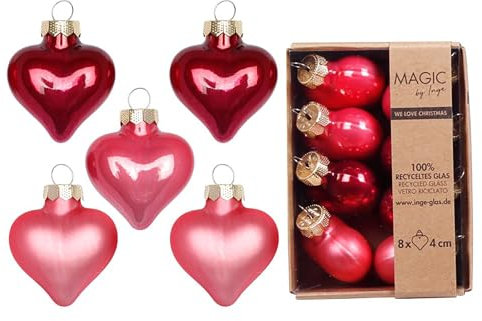 Christbaumschmuck Herzen 4cm Glas 8 Stück - matt & glänzend - Kleine Christbaumkugeln für Weihnachten - Weihnachtskugeln & Weihnachtsbaumschmuck Beere Rosa Mix - Gentle Pink