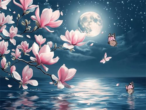 Malen Nach Zahlen Mond Orchidee Malen Nach Zahlen Kinder Anfänger, Malen-Nach-Zahlen ab 9 Jahre Mädchen Geschenke, DIY Ölgemälde Set mit Pinseln Acrylpigment Leinwan, Home Wanddeko Wohnzimme 30x40cm