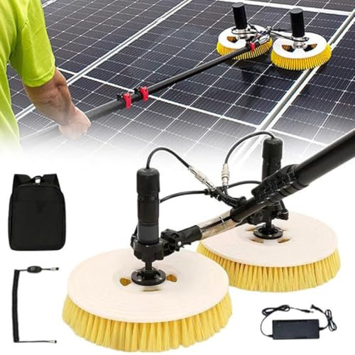 ZHPPED Outil De Nettoyage Électrique De Panneau Solaire, Kit De Poteau Alimenté en Eau Domestique, Brosse D'Équipement De Nettoyage Électrique De Panneau Photovoltaïque, 2 Brosses Rondes,3.5m