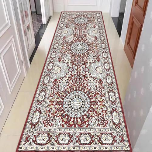 Hibate Boho Kurzflor Küchenteppich Waschbar rutschfest Küchenläufer Teppich Flur Flurteppich Läufer Lang für Küche Schlafzimmer Kitchen Laundry Room Bathroom 60 x 240 cm, Rot