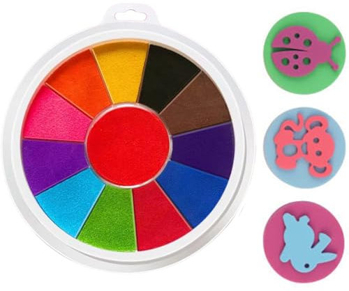 WeddHuis 12 Couleurs Doigt Main Pied Bebe Kit et D'empreintes Non-toxique Lavable Aider à Améliorer L'imagination et la Créativité des Garçons et des Filles 3 tampons à motifs aléatoires