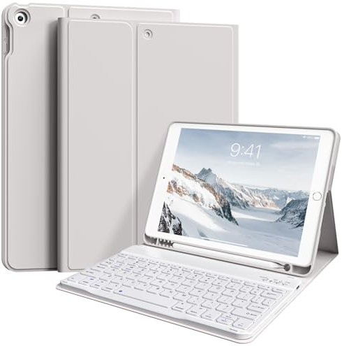 ZKTUYU Tastatur Hülle für iPad 9./ 8./ 7. Generation (2021/2020/2019) mit Stifthalter, Soft TPU Schutzhülle, magnetisch Abnehmbarer Tastatur mit QWERTZ Layout für iPad 10.2 Zoll, Grau
