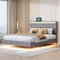 FEZTOY Polsterbett 140x200 mit 2 USB-Aufladen und LED-Leuchten, LED Kopfteil, Doppelbett Bettgestell mit Lattenrost, Jugendbett, Leinen, Grau, ohne Matratze