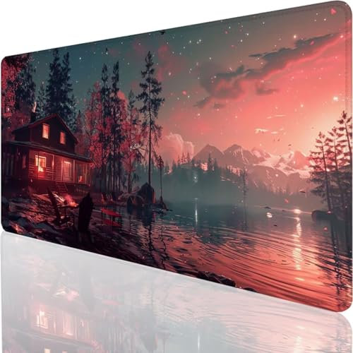 Großer Mauspad für Schreibtisch - 1000x500x3mm Gaming-Mauspad mit genähten Kanten, Mousepad Nicht rutschender Unterlage, Schreibtischmatte für Tastatur und Maus Rosa Kabine I-8