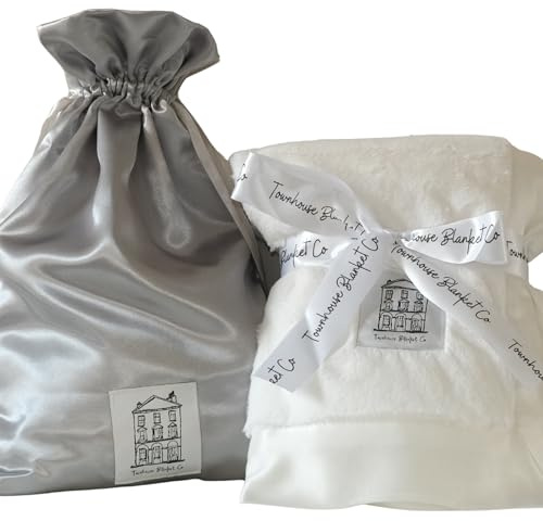 Luxury Baby Blanket, Ultra-Soft Double-Sided Faux Fur with Satin Trim – Luxury Newborn Gift & Heirloom Quality Keepsake – For Prams & Cots – In Satin Gift Bag – White (74cm x 89cm)