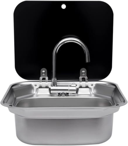GXQFF Edelstahl Spülbecken Camping Spüle Waschbecken + Ablauf + Spülbeckenabdeckung Für Fit Für Kompatibel Mit RV Wohnwagen Camper