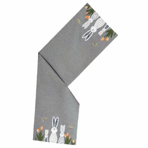 texpot Tischläufer 40 x 140 cm mit Stickerei Osterhasen grau BlumenOstern Frühling