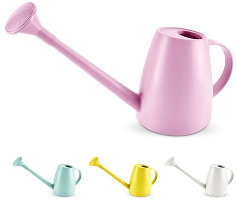 Keplin - 1.8L Plastic Watering Can with Plastic Sprinkler Rose - Durable Garden Watering Jug for Plants & Flowers - Easy Pour Outdoor & Indoor Watering Can (Pink)