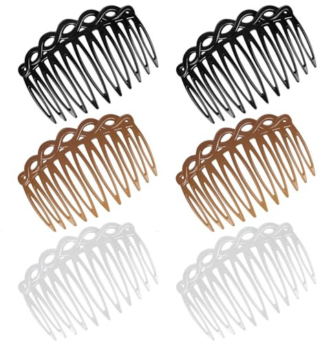 Wanmu 6 Stück Französische Haarseitenkämme, Kunststoff Seitenkämme Haarspange zum Stecken, Braut Gedrehtem Zähne Dekorativer Kamm Set für Frauen (Schwarz, Transparent, Dunkler Kaffee)