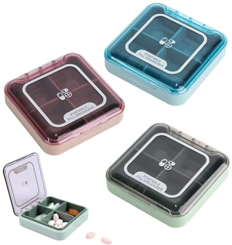 3 Pcs Pilulier Portable Pilulier Quotidien 4 Compartiments Organisateur de Pilules Boîtes à Pilules Voyage Semainier Medicament Boite Medicaments Voyage pour médicaments,vitamines,huile de poisson