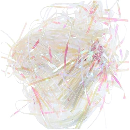 Xmas Shredded Plastic Filler for Gift Boxes and Bags | Iridescent Bright Finish, Lightweight Padding, Recyclable Material, for Shipping, Craft Projects, Party Favors