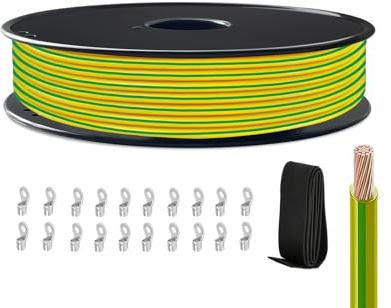HuLuWa Filo Elettrico Unipolare Flessibile H05V-K 0,5 mm² – Colore Giallo/Verde, Rotolo 50 m – Cavo Isolato in PVC per Messa a Terra