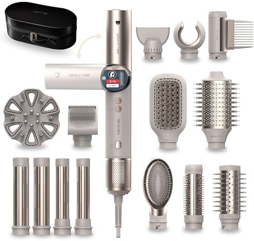 Cecotec Cepillo de Aire Moldeador Multifunción - 14 Cabezales y Mango Flexible AirGlisse 14in1 Flex Champagne. 1400W, 110000RPM, Tecnología Coanda, Motor Brushless, Revestimiento Cerámica y Queratina