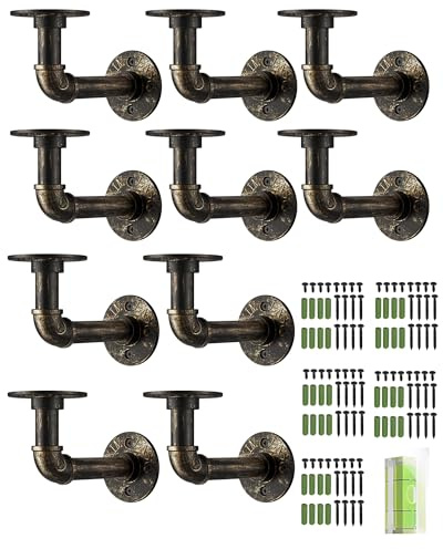 HOMGEN Rohr-Regalhalterungen, industrielles Rohr, schwebende Regalhalterungen, widerstehen 25 kg, robuste Halterungen mit Schrauben, Zubehör, Eisen-Wandhalterungen für Bücherregale, Gerüste (15 x 8 cm