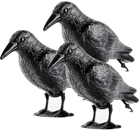 OFFO Taubenabwehr Schwarz Rabe, Raben Attrappe Vogelabwehr für Balkon, Krähe aus Polyethylen, Physikalisches Vogelschreck Balkon und Garten 3 Stück