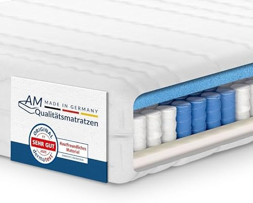AM Qualitätsmatratzen 7-Zonen Taschenfederkernmatratze 120x200cm H2 - Made in Germany - Ergonomische Matratze 120x200 H2 mit waschbarem Bezug - Oeko TEX - Federkernmatratze H2 120x200 21cm hoch
