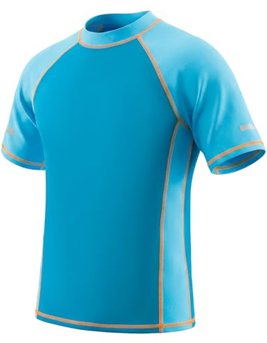 Keyck Maillot de Bain Enfant Garçon Fille Manches Courtes T-Shirt 7-15 Ans | Anti-UV, avec Bandes Réfléchissantes, Protection Solaire, Séchage Rapide, Haut de Bain Rashguard, Natation Surf Plage Piscine