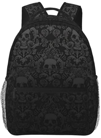 DUWAA Sac à dos gothique imprimé tête de mort pour homme femme sac à dos vide haute capacité design multicouche sac à dos de voyage