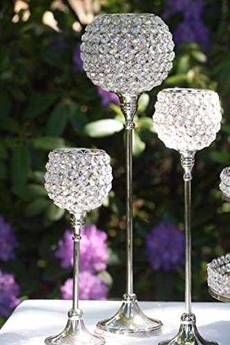 Artra Design GmbH Kristall Kerzenständer 'Marie' 2er Set (Farbe: Silber) - Crystallights, Teelichthalter, Tischdeko, Gastgeschenke und Hochzeitsdeko Silber, 12x42h