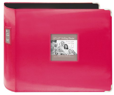 Pioneer T-12JF/C 12X12 Jumbo Sewn Leatherette Metal Corner 3-Ring Binder Scrapbook, Bright Pink