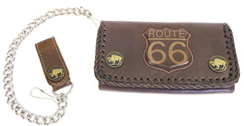 Westernwear-Shop - & Trucker-Geldbörse Route 66 - Biker Trucker Ledergeldbörse mit Kette Wallet Geldbeutel Portemonnaie Brieftasche Braun