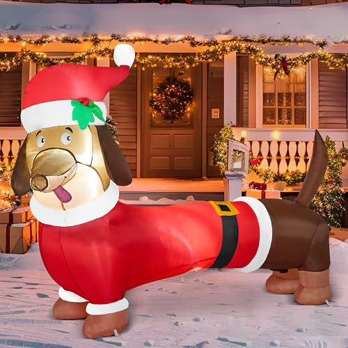 Joiedomi 1.5M/5FT Weihnachten Welpe Aufblasbare Dekoration Mit LED - Dackel Aufblasbar, Blow Up Wiener Hund für Indoor Outdoor Hof Garten Deko