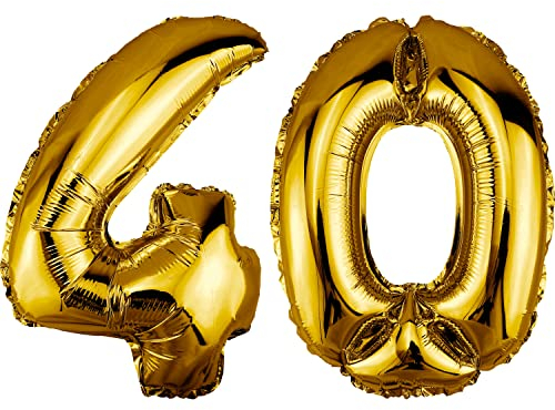 DekoRex Folienballon Gold 40cm Geburtstag Jubiläum Hochzeit Deko (Zahl 40)