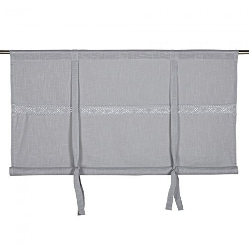 Scheibengardine Raff Gardine Raffrollo Vorhang Landhaus 180 x 120 cm (BxH) Bestickt mit Spitze grau Baumwolle Landhaus Shabby French Vintage Nostalgie
