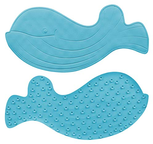 TOPSKY Tapis de bain antidérapant en caoutchouc avec ventouses anti-bactérien, résistant aux moisissures, lavable en machine, motif baleine, Caoutchouc, bleu, 29.5*13.5 inch