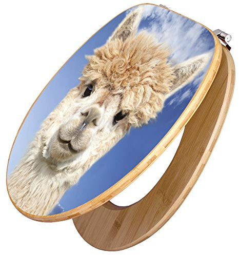 banjado Design WC Sitz Bambus 45x37,5cm / Toilettendeckel Holz/hochwertiger Toilettensitz/Bambus-Toilettendeckel für alle gängigen Toiletten - Lama