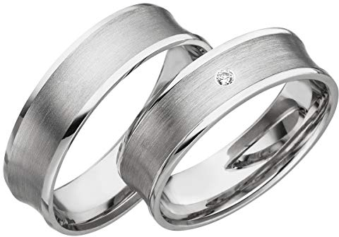 JC Trauringe 2 x Eheringe 925 Silber PAARPREIS inkl. Diamant und Gravur Ehe-ringe Verlobungs-ringe Brillant Partnerringe Wedding Rings Heiraten Platin Gold Weißgold S019
