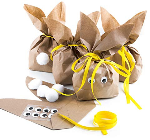 Logbuch-Verlag 5 Osterhasen Tüten gelb natur Geschenkverpackung Ostern Ostergeschenk DIY Osternest zum Befüllen für Kinder & Erwachsene