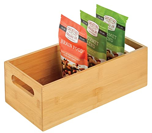 mDesign Aufbewahrungsbox für die Küche – praktische Holzbox mit integrierten Griffen – offene Ablage aus Bambus zur Aufbewahrung von Küchenutensilien – naturfarben