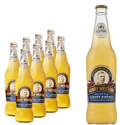 Henry Westons Cloudy Vintage Cider 8 x 500 ml Glass Bottles, 7.3% ABV – Multipack | Medium Dry Taste with a Rich & Fruity Aroma | Slowly Matured & Left Unfiltered