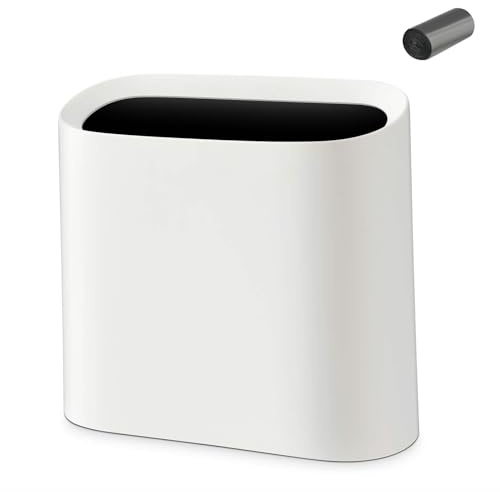 SUBEKYU 2.3 Gal Bathroom Trash Can,Small Garbage Can for Kitchen,White