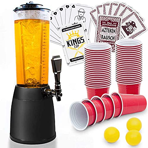 4.0 L Beer Column Petrol Pump Cult Beer Tower Drinking Column Drinks Dispenser Drinks Column with 1.3 L Ice Cooling (1 x Beer Tower Black + 50 Drinks Cups + 2 Games)