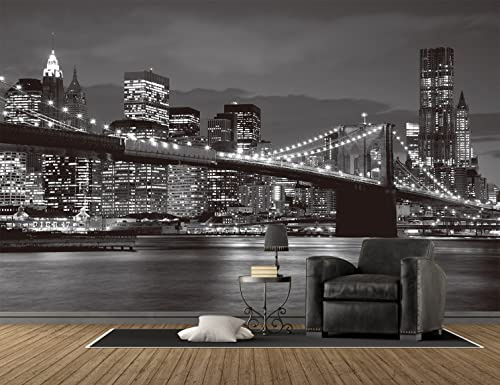 Reyhui Papier peint mural Brooklyn Bridge et New York City - Grand papier peint photo pour salon, chambre à coucher, salle à manger (non autocollant)