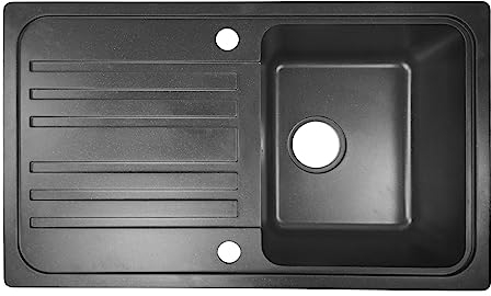 Aquamarin® Fregadero de Cocina - de Granito, 1 Seno, con Sifón, Grifo, Escurridor Reversible y Set de Desagüe, Integrado o Empotrado, Color y Tamaño a Elegir - Lavabo de Cocina (76 x 46 cm, Negro)