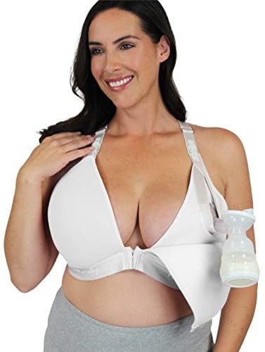 Chrome Cherry Nurturally Truly Hands-Free Nursing & Pumping Bra, Non-Wired, Adjustable Bra for Breastfeeding & Pumping, High Support with Drop-Down Cups, Breast Pump Not Included (M, White)