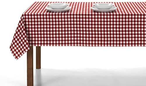 LAN&LAN - Nappe Rectangulaire Lavable en Polycoton, Nappes à Carreux pour L'intérieur et L'extérieur (Rouge, 140 x 100)