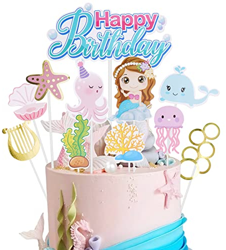 OSDUE 11 Stück Meerjungfrau Tortendeko Geburtstag Mädchen, Glitzer Meerjungfrau Torten Deko, Ocean Theme Kuchendekoration, für Mädchen Party Geburtstag Party Kuchen Dekoration Supplies