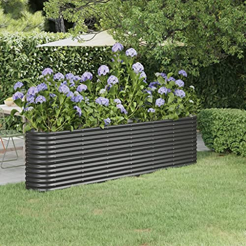 WIFESE Pflanzkübel Pulverbeschichteter Stahl 260x40x68 cm Anthrazit Blumentopf Gross Hochbeet Metall PflanzküBel Groß AußEn BlumentöPfe Plant Box Blumentopf Hoch BlumenküBel Groß Gemüsebett
