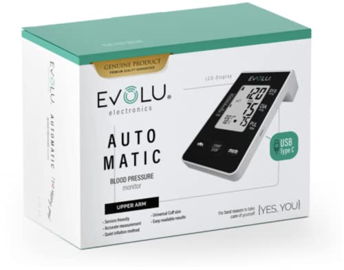 Evolu Blutdruckmessgerät Oberarm mit Einknopfbedienung, Risikoindikator, Arrhythmie-Erkennung, Großem Display AUTOMATIC Manschette für Oberarme von 22-44 cm, USB